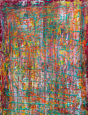 GREEN-ORANGE Acryl-Ölgemälde 97x130 cm